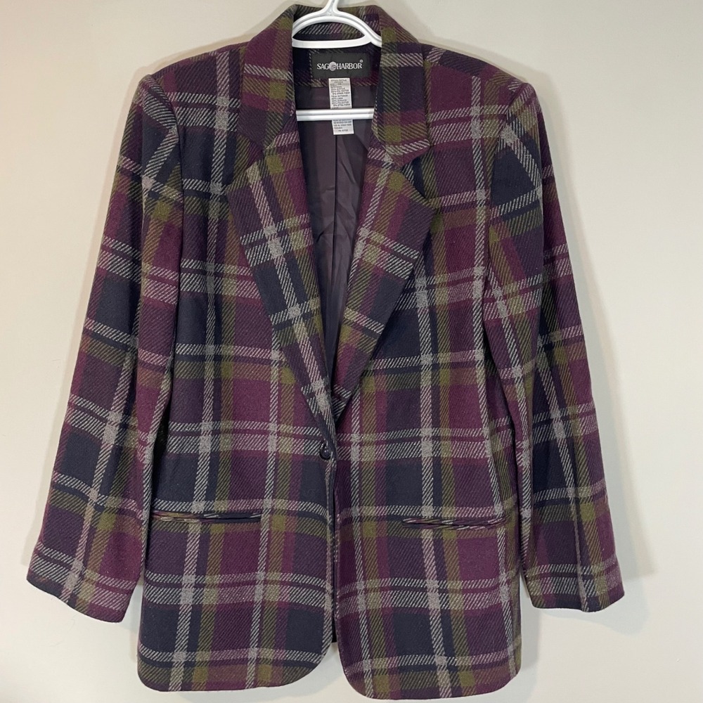 Sag Harbor Womens Purple Green Plaid Wool Blazer Jacket Size 12 Dark
Academia